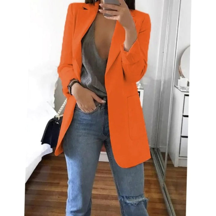 Women's Long Open-Front Structured Blazer Jacket - Orange