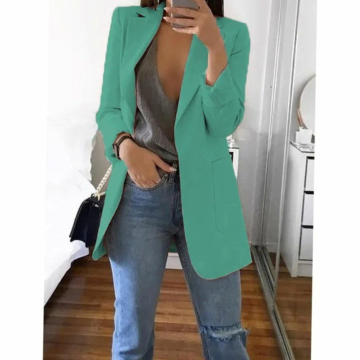 Women's Long Open-Front Structured Blazer Jacket - Green