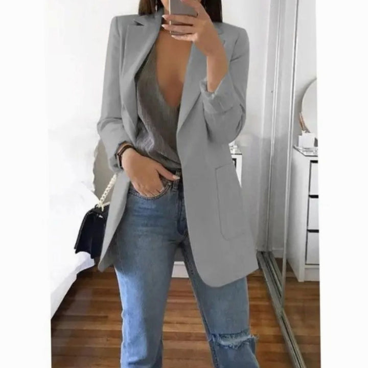 Women's Long Open-Front Structured Blazer Jacket - Light Gray