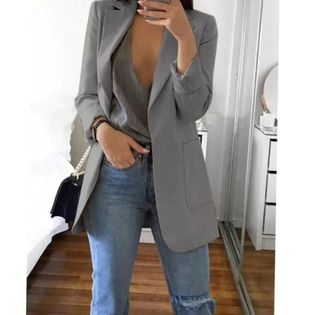 Women's Long Open-Front Structured Blazer Jacket - Gray