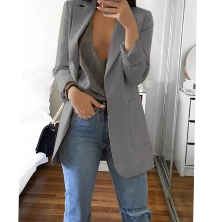 Women's Long Open-Front Structured Blazer Jacket - Gray