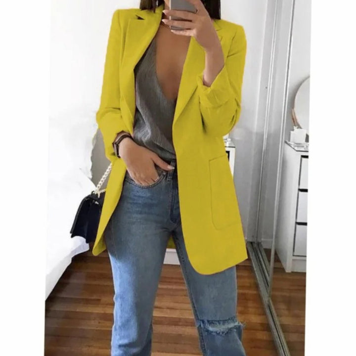 Women's Long Open-Front Structured Blazer Jacket - Yellow