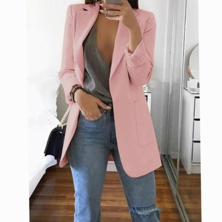 Women's Long Open-Front Structured Blazer Jacket - Light Pink
