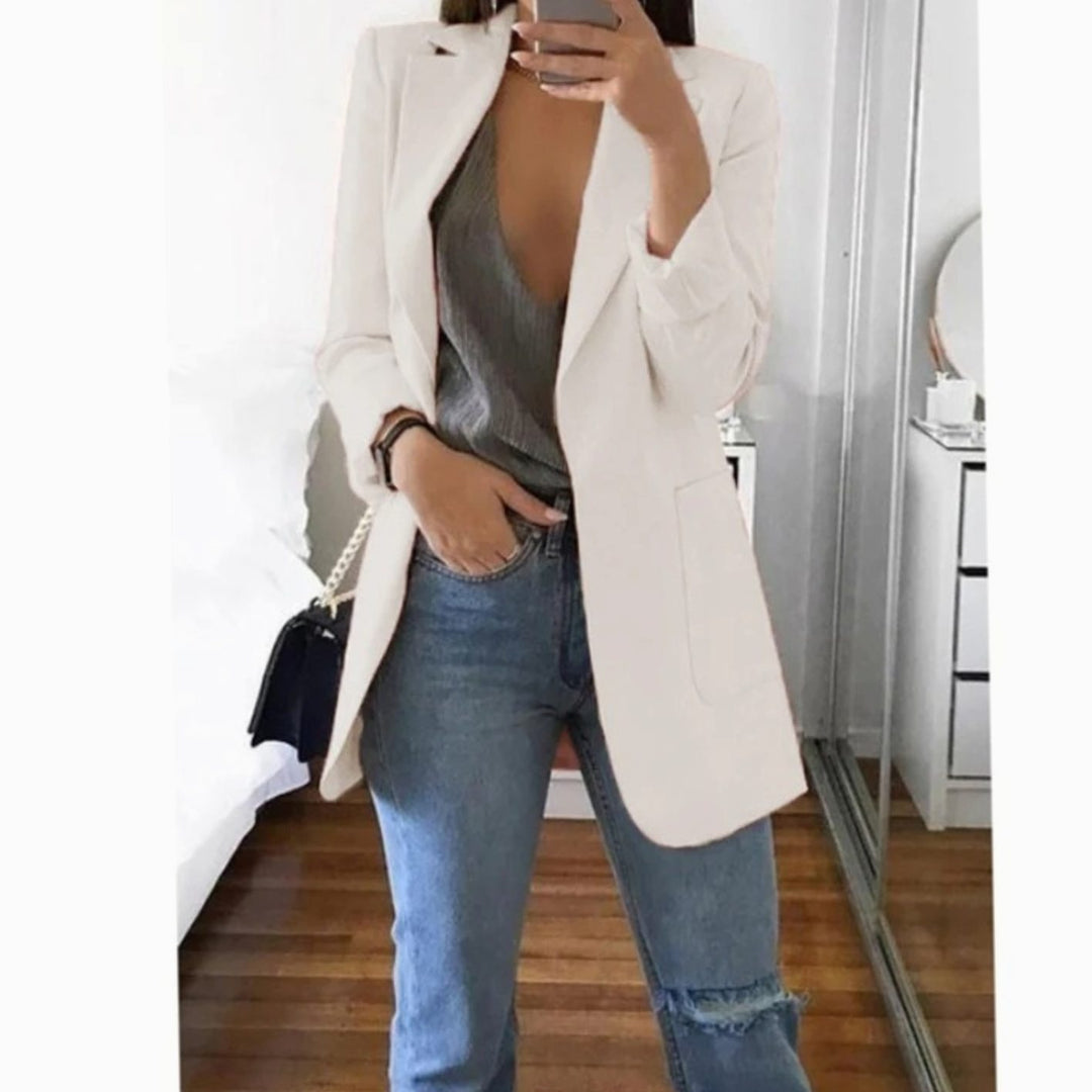 Women's Long Open-Front Structured Blazer Jacket - White