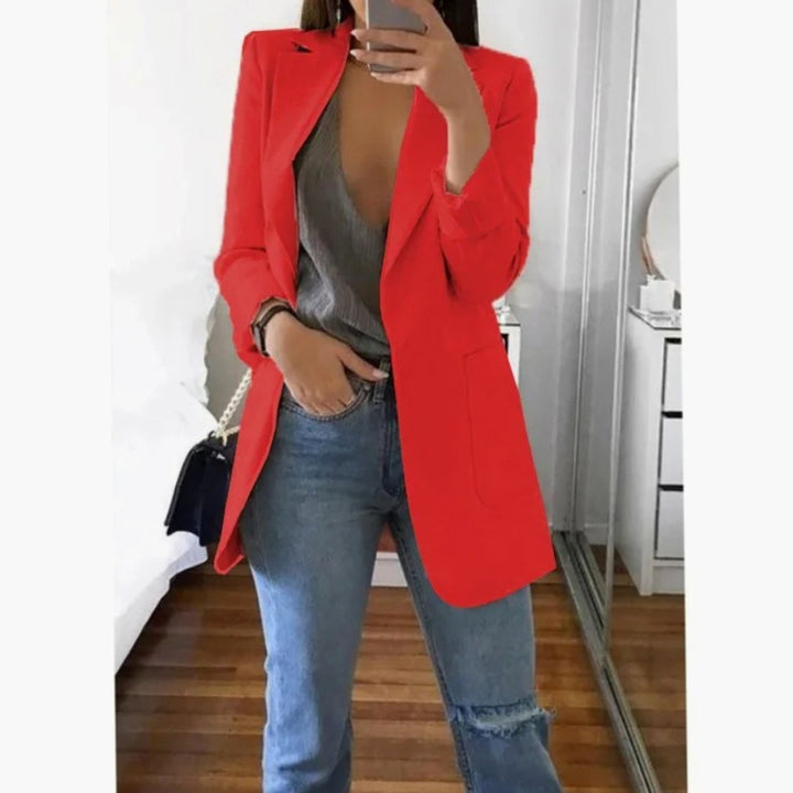 Women's Long Open-Front Structured Blazer Jacket - Red