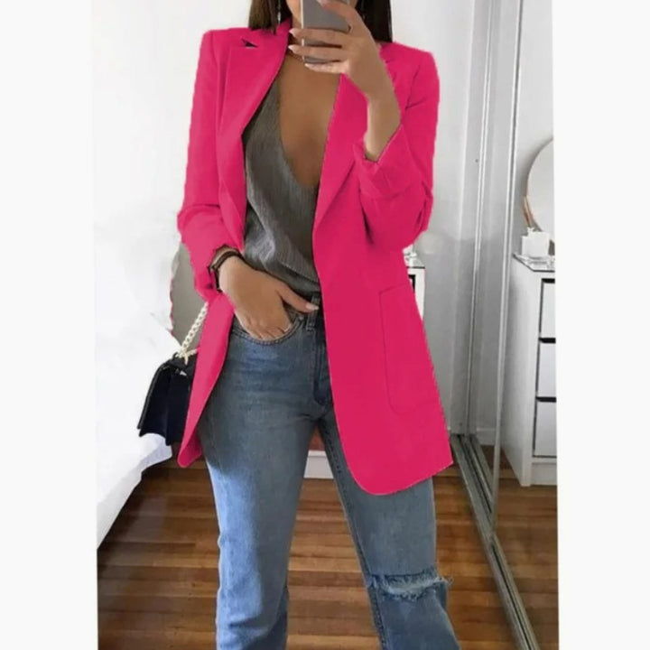 Women's Long Open-Front Structured Blazer Jacket - Pink