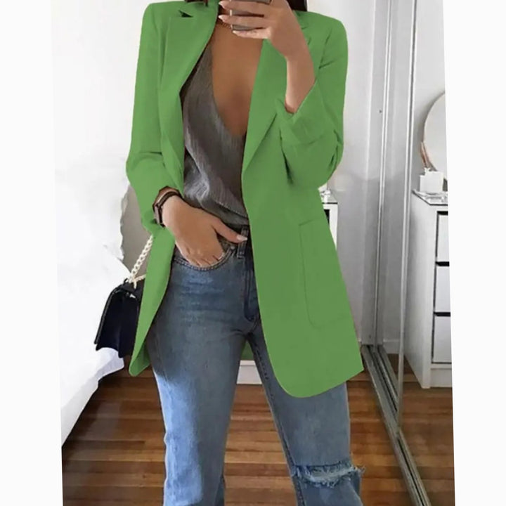Women's Long Open-Front Structured Blazer Jacket - Sage Green