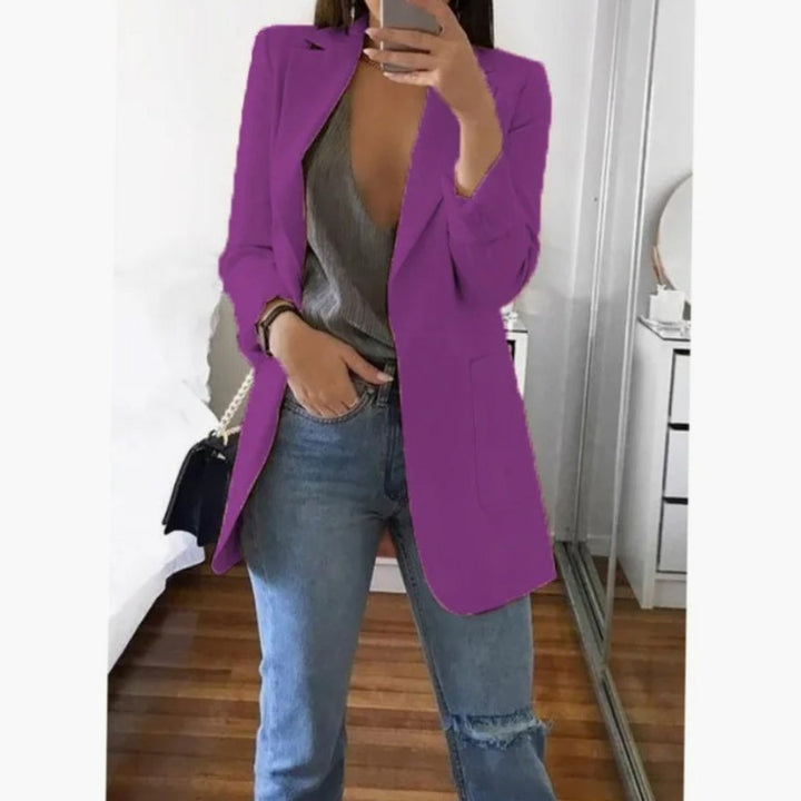 Women's Long Open-Front Structured Blazer Jacket - Purple