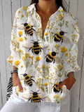 Charlotte | Women's Long Sleeve Bee Floral Button-Up Blouse