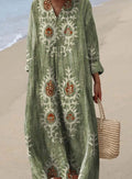 Madison | Women's Long Sleeve Boho Ethnic Floral Art Print Maxi Dress