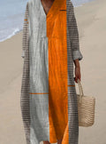 Emma | Women's Long Sleeve Boho Geometric Color Block Maxi Dress