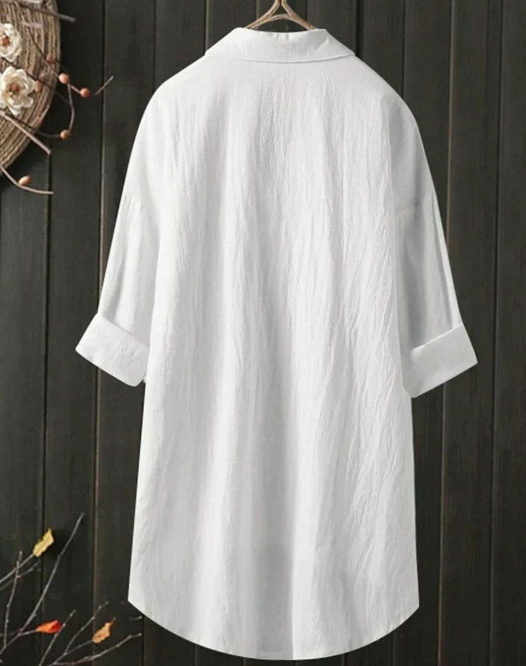 Women's Long Sleeve Button-Down Cotton-Linen Blouse