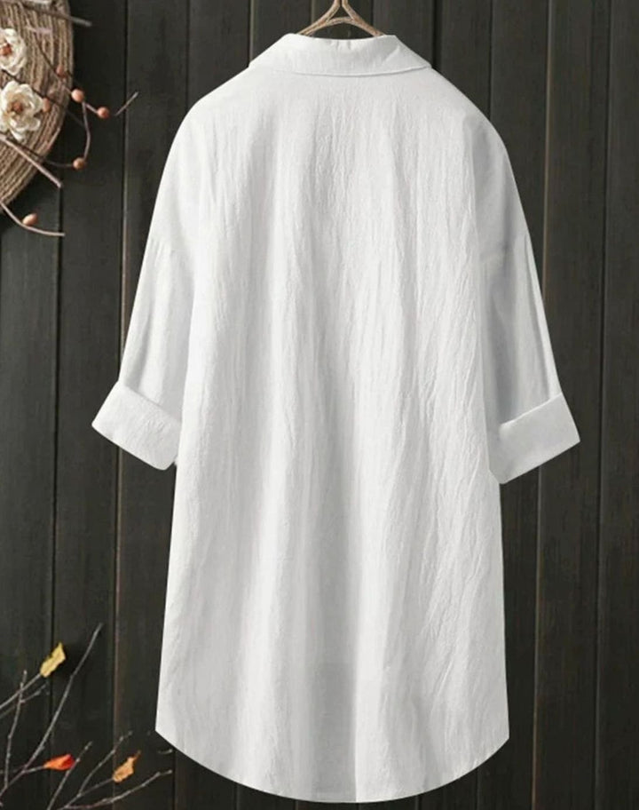 Women's Long Sleeve Button-Down Cotton-Linen Blouse