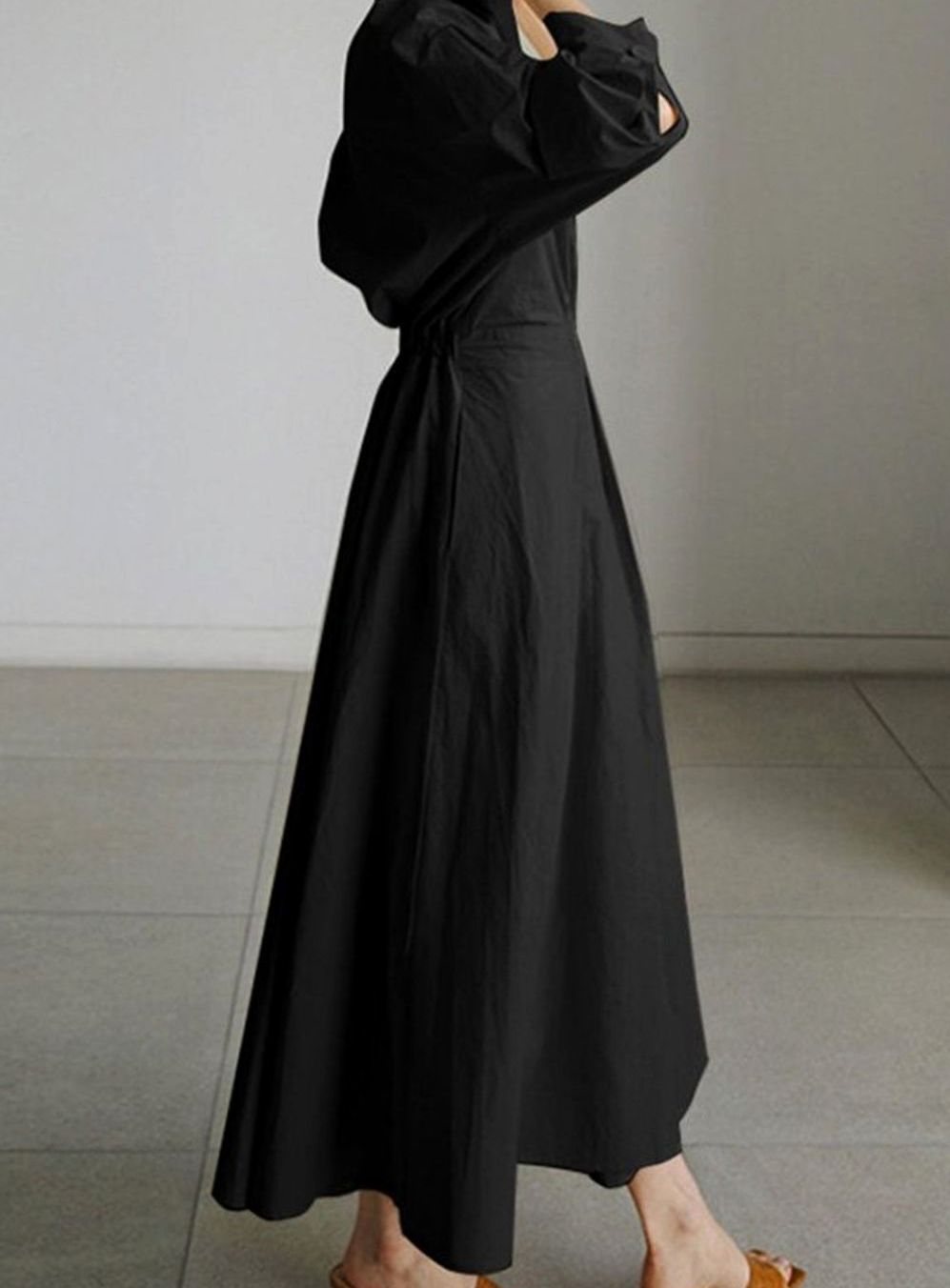 Women's Long Sleeve Collared Maxi Shirt Dress Flowy Fit