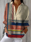 Penelope | Women's Long Sleeve Colorblock Striped Button-Down Blouse
