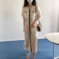 Olivia | Women's Long-Sleeve Contrast-Trim Button-Front Pleated Knit Sweater Dress