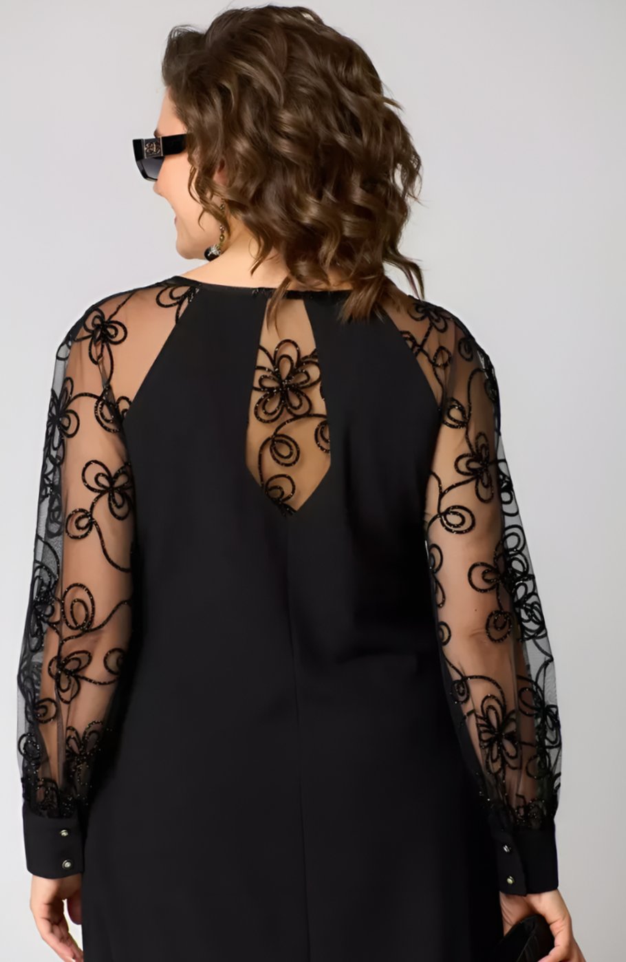 Women's Long Sleeve Lace-Sleeve A-Line Little Black Dress