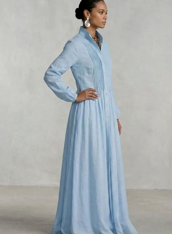 Women's Long Sleeve Pintuck Maxi Shirtdress