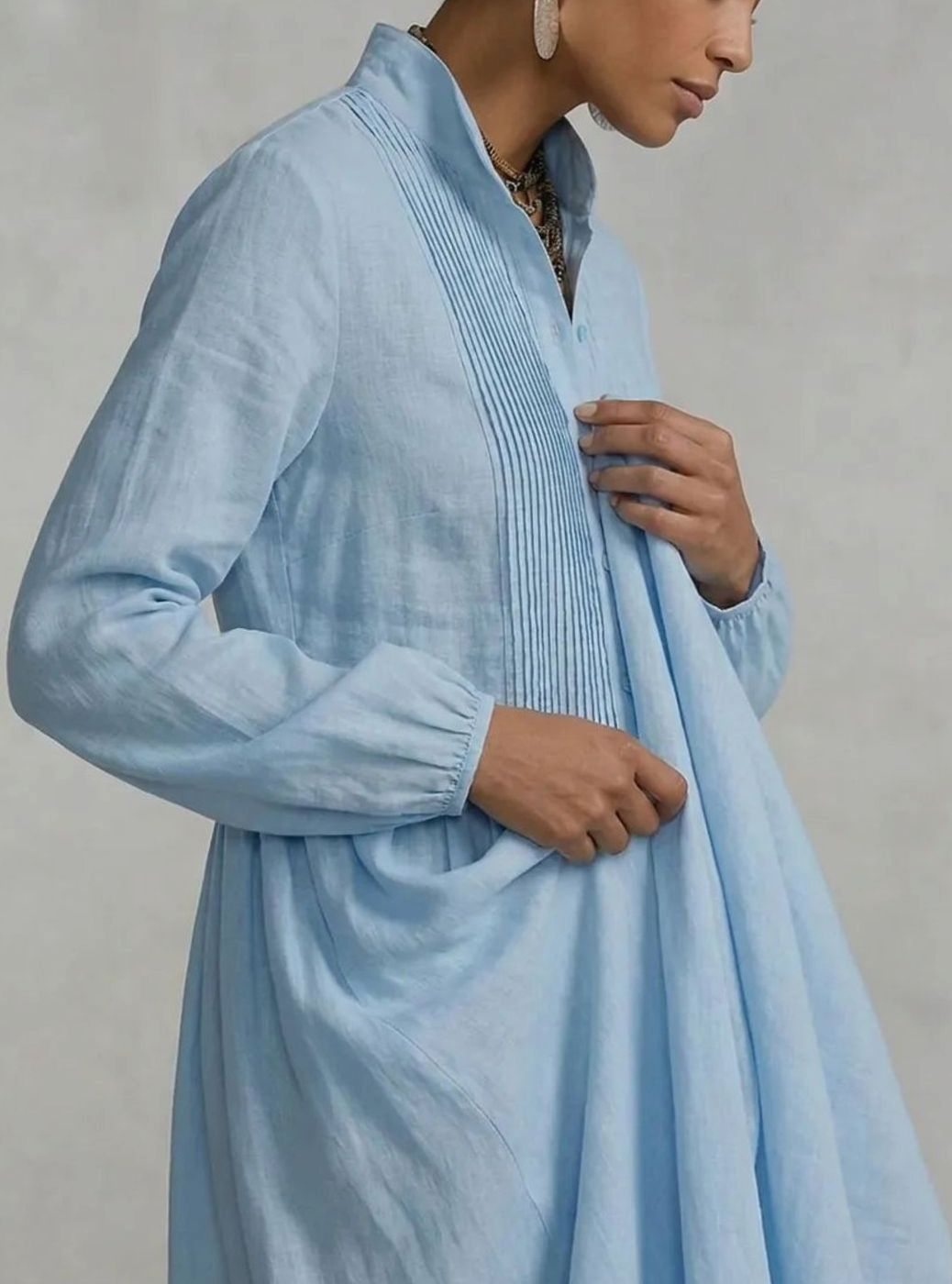 Women's Long Sleeve Pintuck Maxi Shirtdress