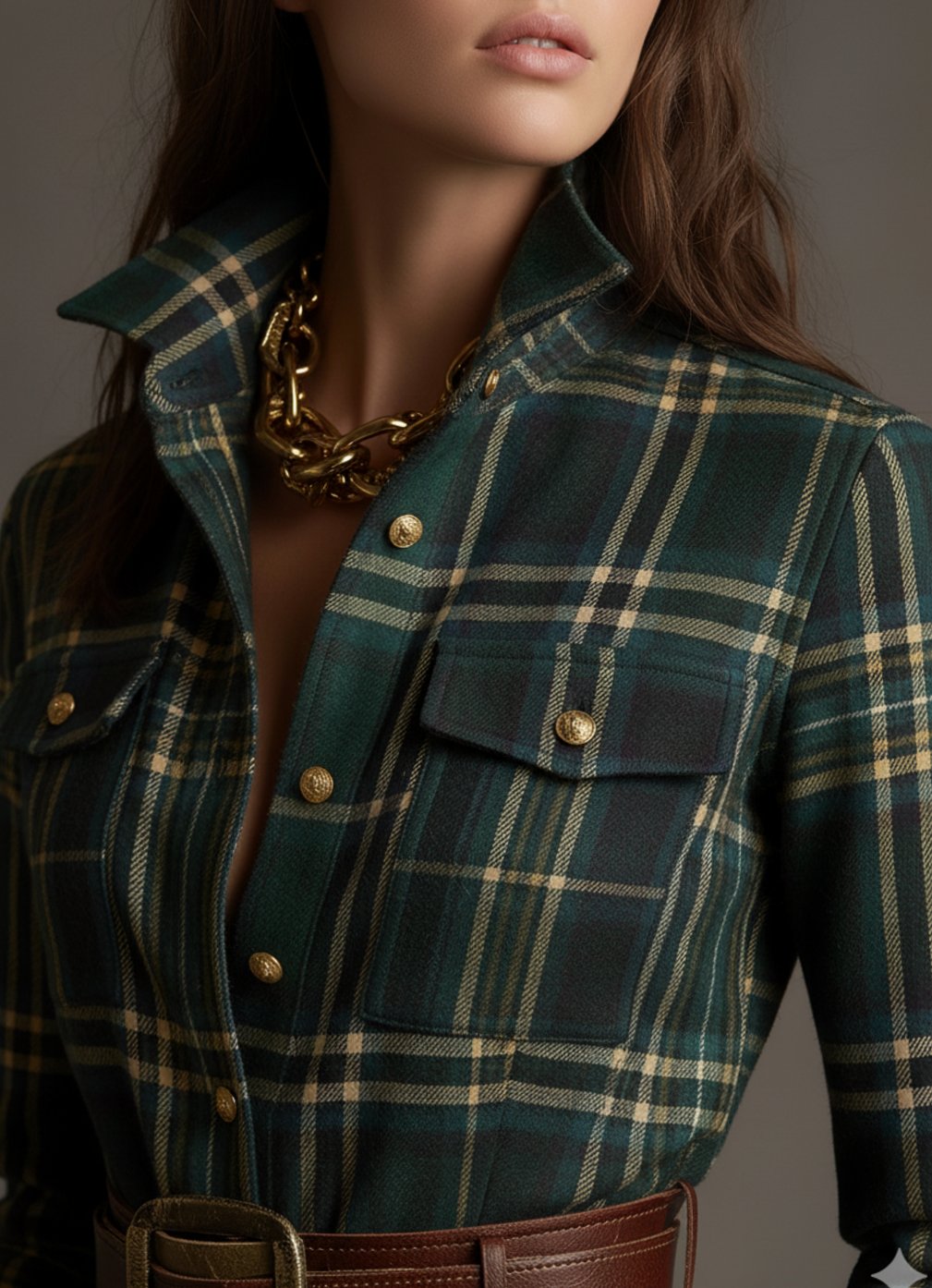 Women's Long Sleeve Plaid Shirt Maxi Dress Belted Flowy