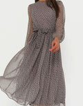 Emma | Women's Long Sleeve Polka Dot A-Line Midi Dress