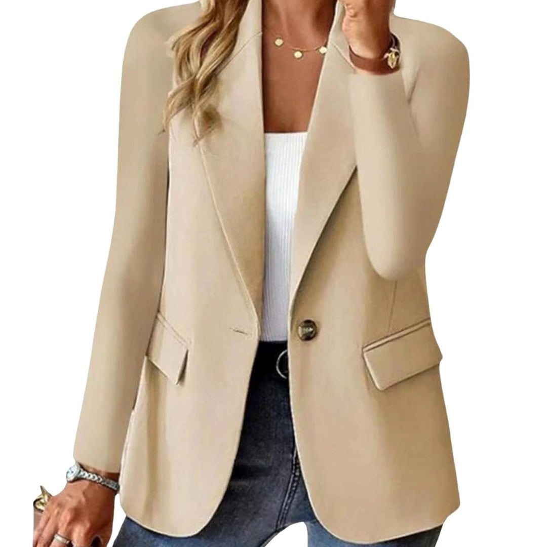 Women's Long Sleeve Single-Button Notch Lapel Blazer Jacket, Beige - Beige