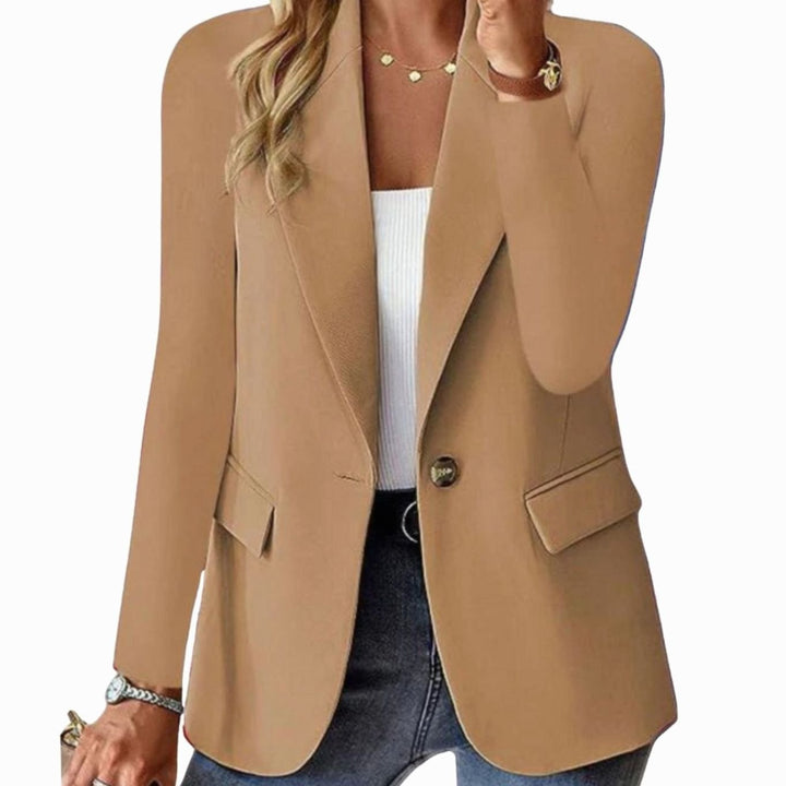 Women's Long Sleeve Single-Button Notch Lapel Blazer Jacket, Beige - Brown