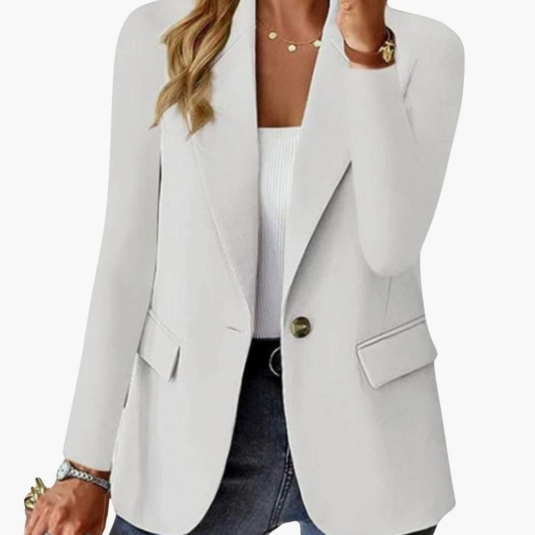 Women's Long Sleeve Single-Button Notch Lapel Blazer Jacket, Beige - White