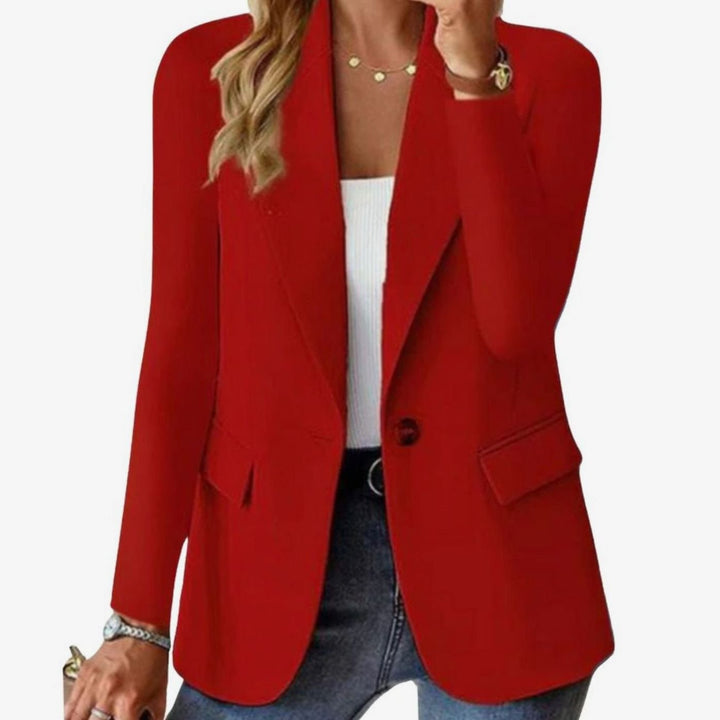 Women's Long Sleeve Single-Button Notch Lapel Blazer Jacket, Beige - Red