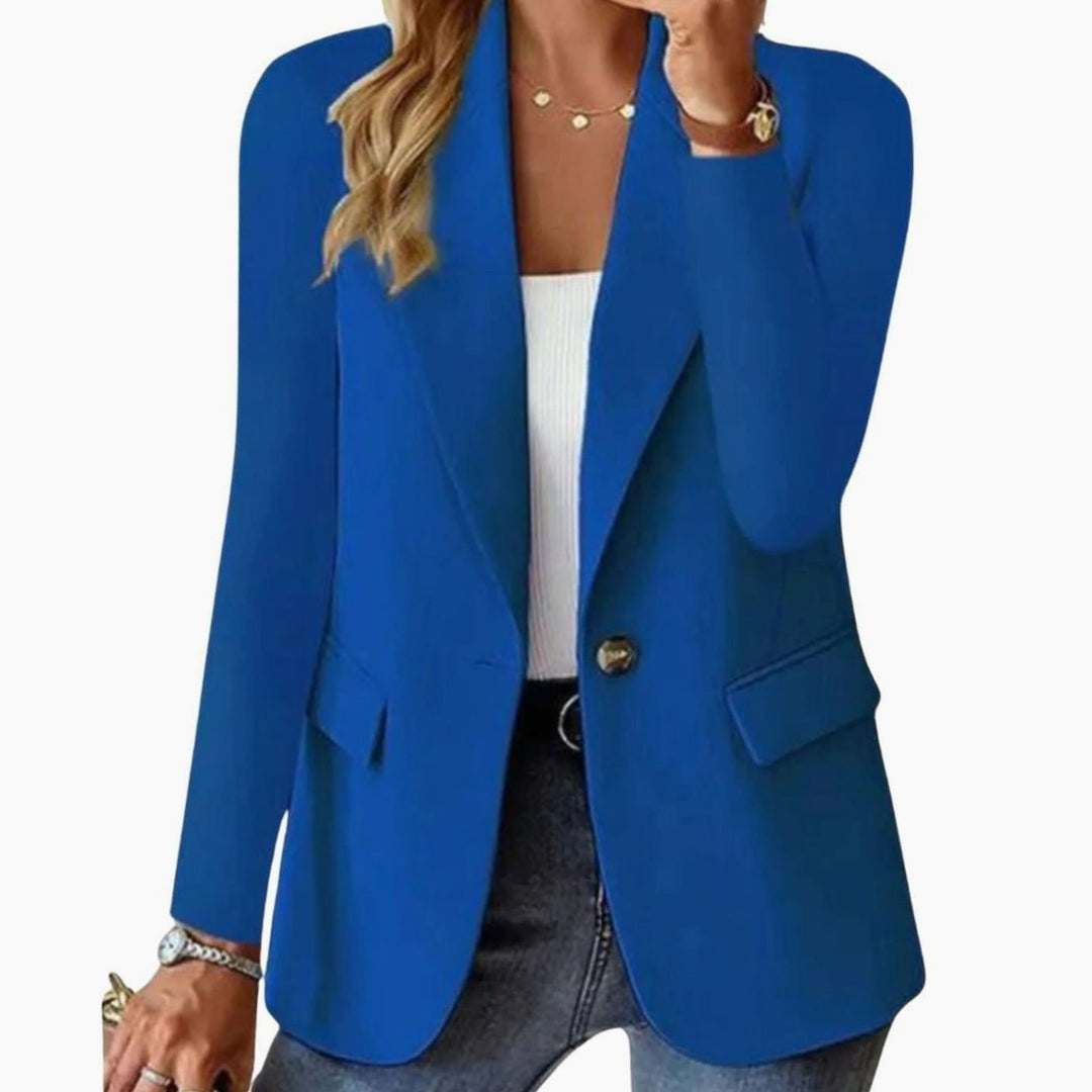 Women's Long Sleeve Single-Button Notch Lapel Blazer Jacket, Beige - Blue