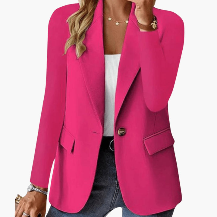 Women's Long Sleeve Single-Button Notch Lapel Blazer Jacket, Beige - Pink