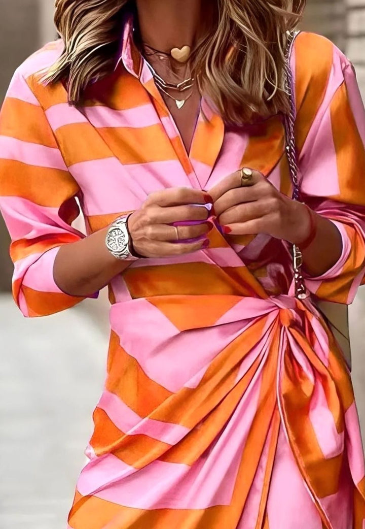 Women's Long Sleeve Striped Wrap Maxi Dress