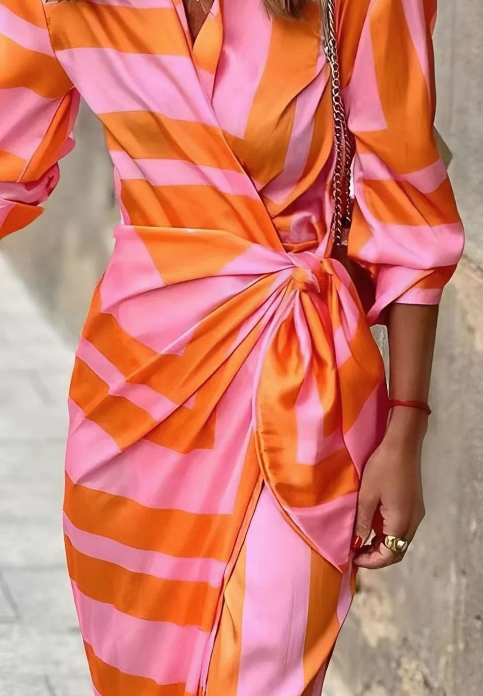 Women's Long Sleeve Striped Wrap Maxi Dress