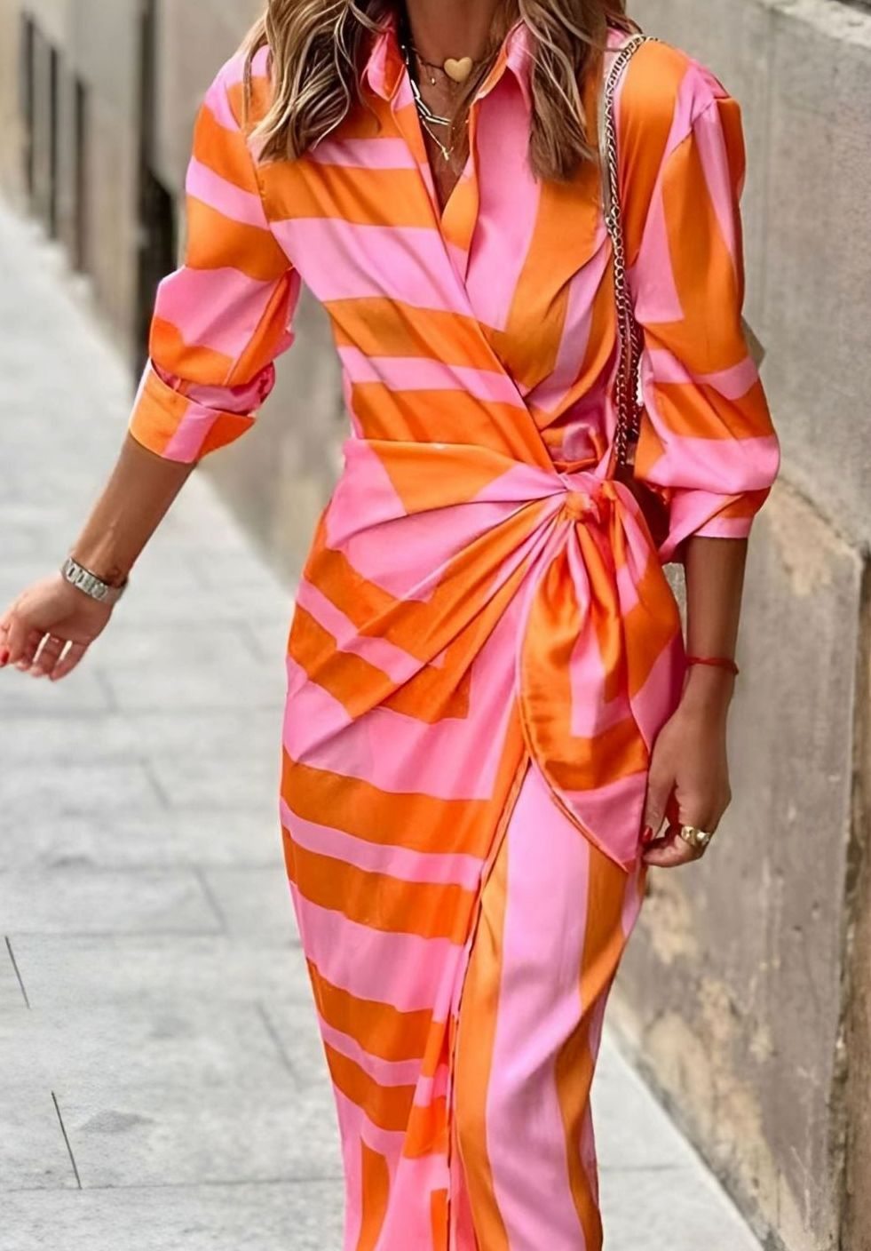 Women's Long Sleeve Striped Wrap Maxi Dress