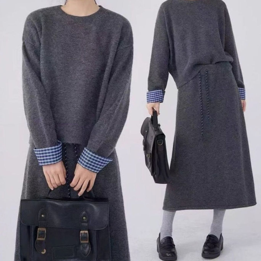 Women's Long Sleeve Sweater Dress Drawstring Waist Knit Midi