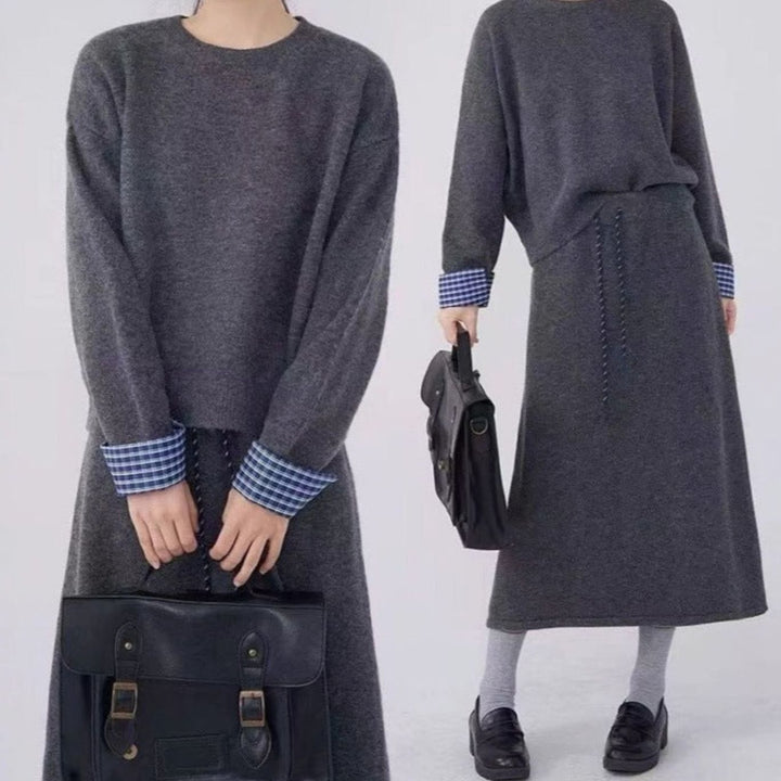Women's Long Sleeve Sweater Dress Drawstring Waist Knit Midi