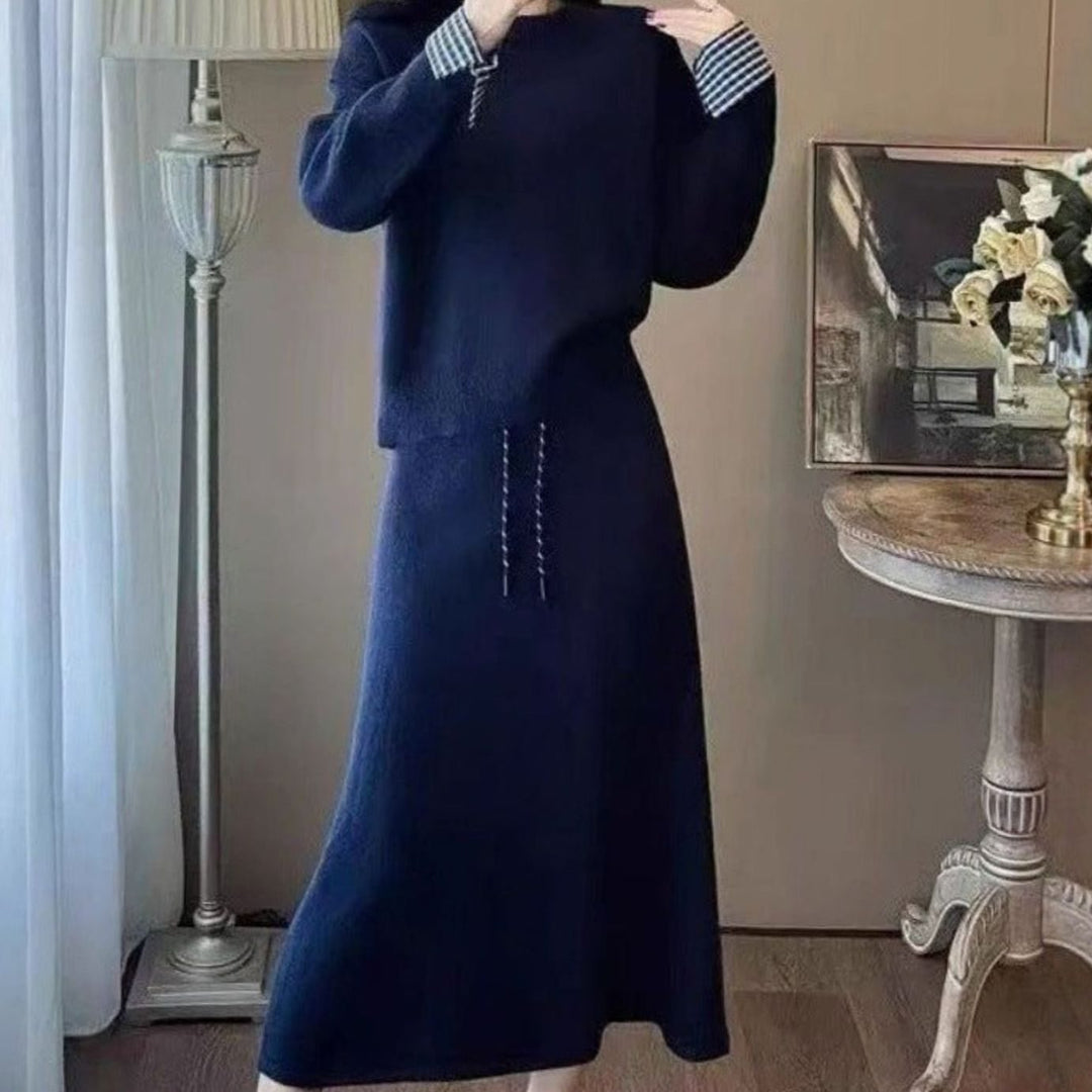 Women's Long Sleeve Sweater Dress Drawstring Waist Knit Midi