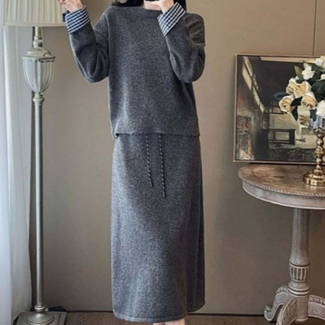Women's Long Sleeve Sweater Dress Drawstring Waist Knit Midi