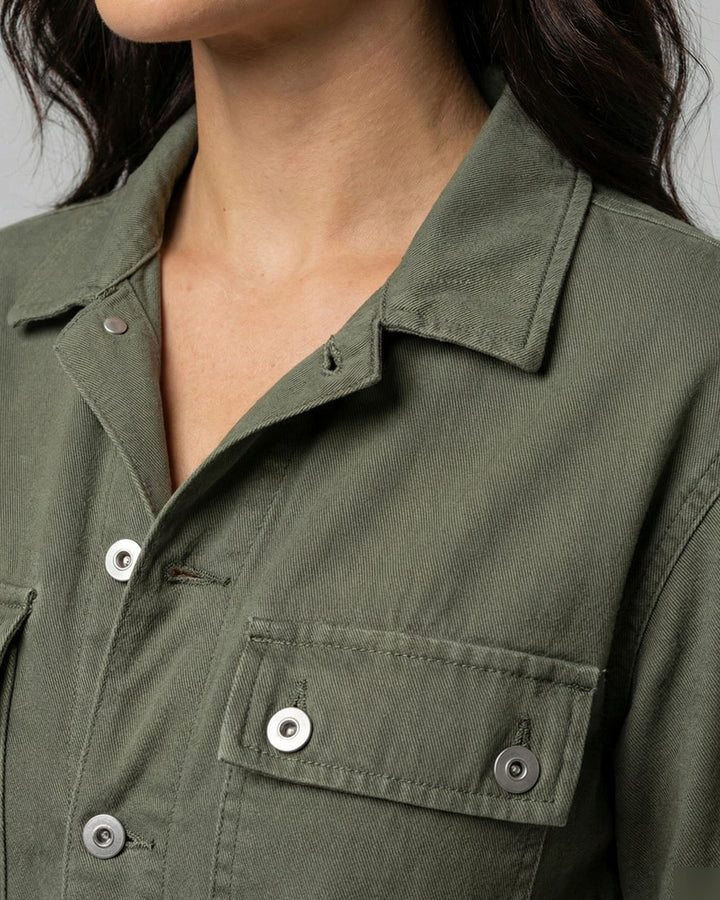 Women's Long Sleeve Utility Jumpsuit Relaxed Fit Cargo Pockets