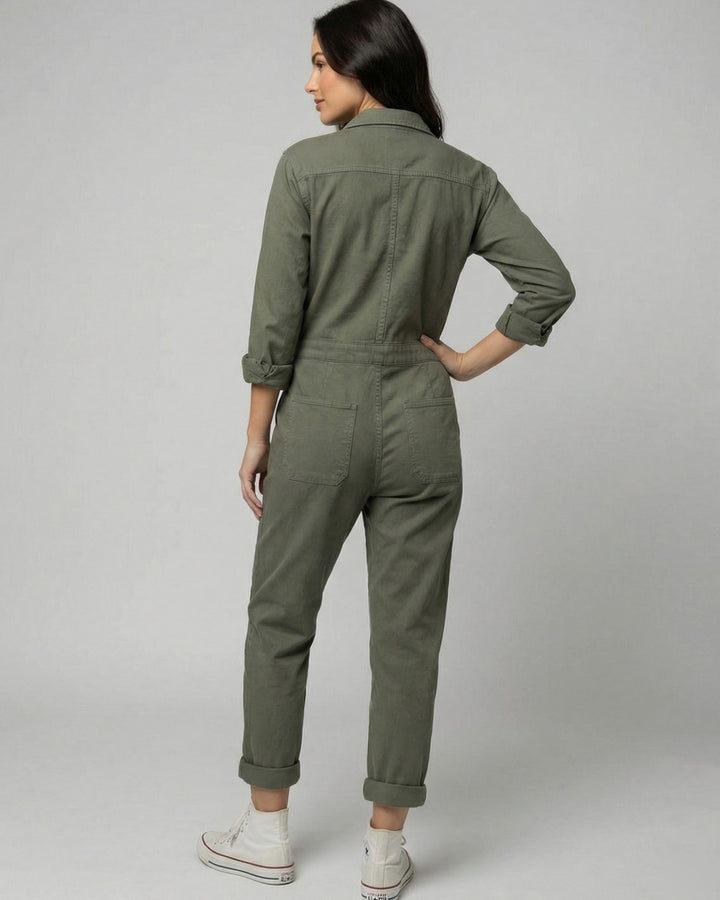 Women's Long Sleeve Utility Jumpsuit Relaxed Fit Cargo Pockets