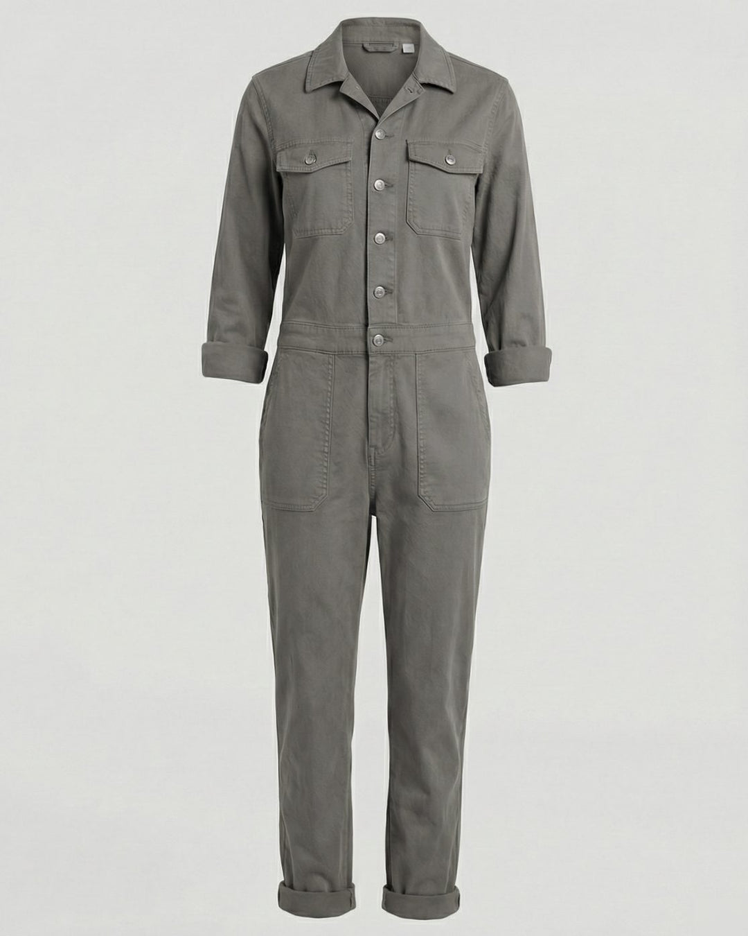 Women's Long Sleeve Utility Jumpsuit Relaxed Fit Cargo Pockets - Gray