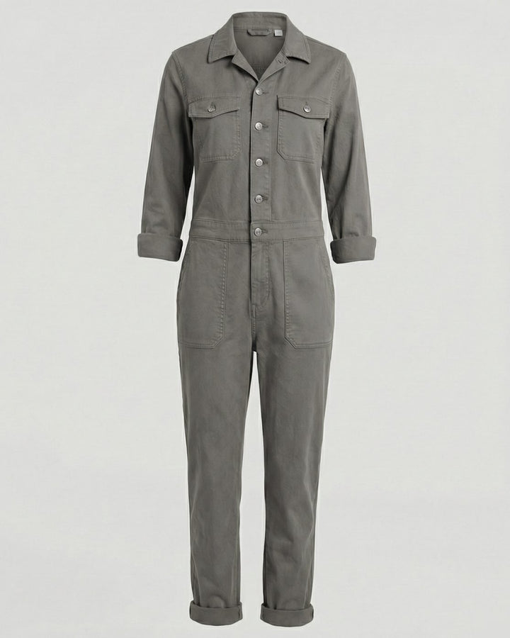 Women's Long Sleeve Utility Jumpsuit Relaxed Fit Cargo Pockets - Gray