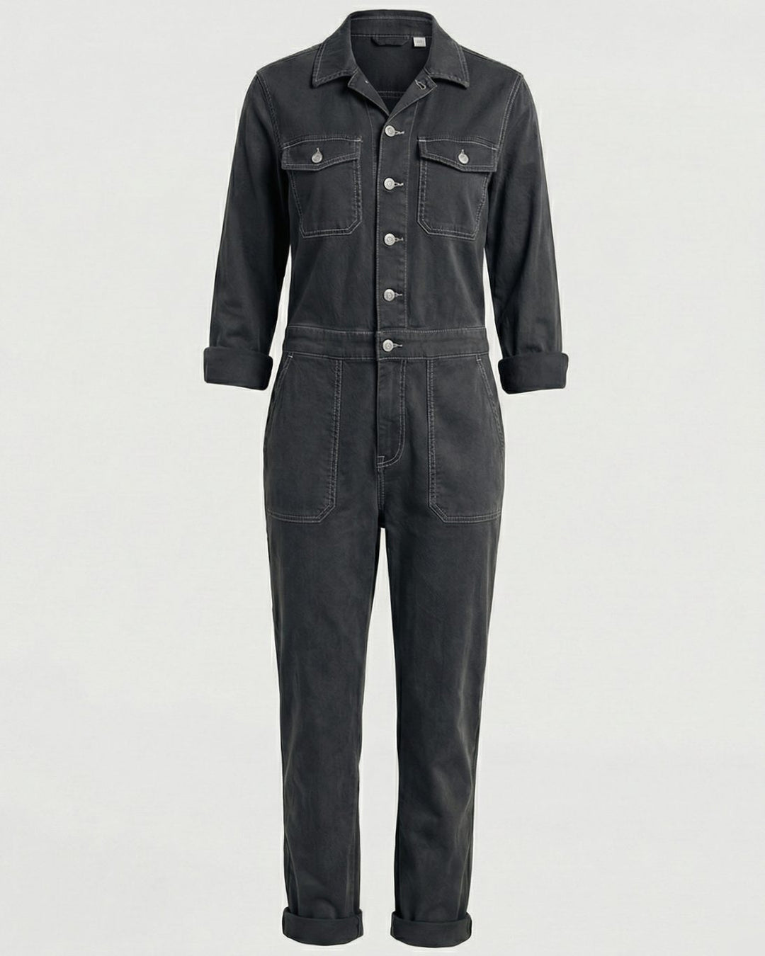 Women's Long Sleeve Utility Jumpsuit Relaxed Fit Cargo Pockets - Black