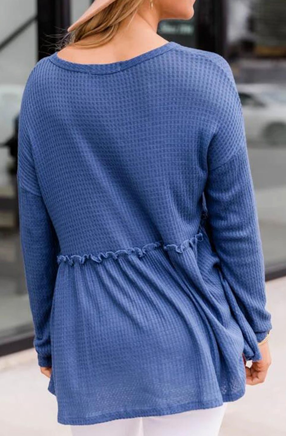 Women's Long Sleeve V-Neck Button Babydoll Tunic Top