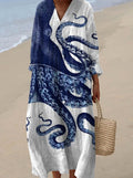 Layla | Women's Long Sleeve V-Neck Octopus Print Casual Maxi Dress