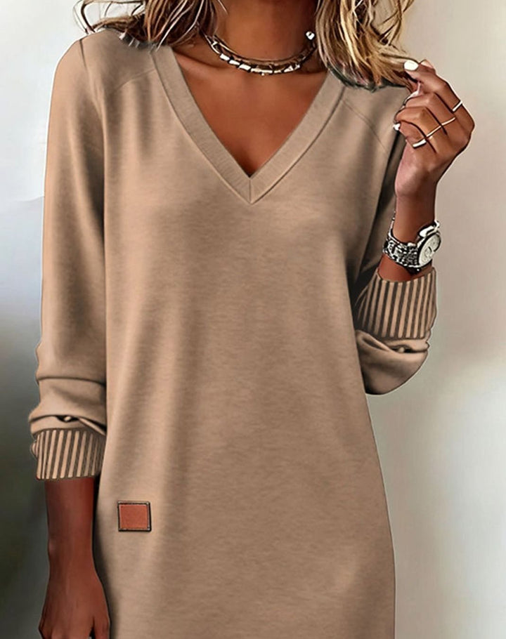 Women's Long Sleeve V-Neck Sweater Dress Midi Length