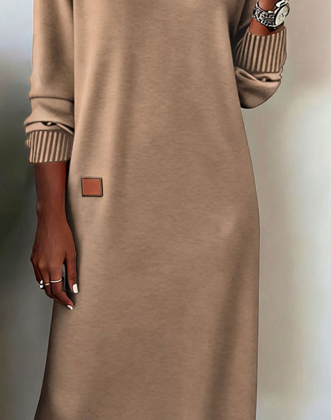 Women's Long Sleeve V-Neck Sweater Dress Midi Length