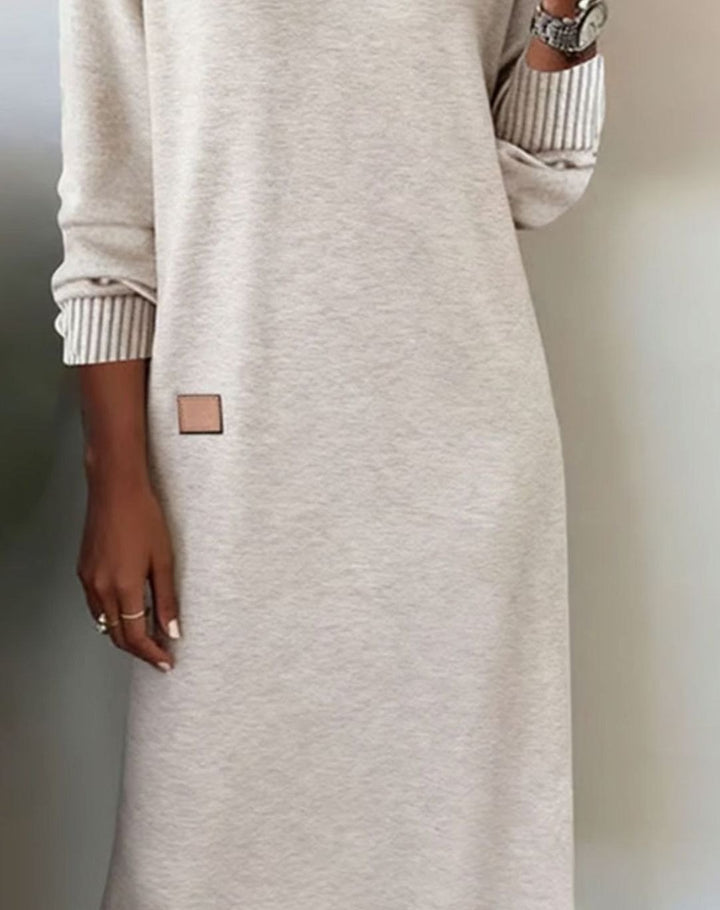 Women's Long Sleeve V-Neck Sweater Dress Midi Length