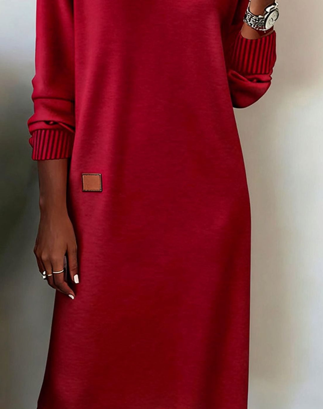 Women's Long Sleeve V-Neck Sweater Dress Midi Length