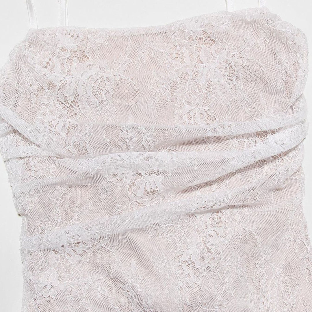 Women's Long Sleeve White Lace Maxi Dress Corseted Gown